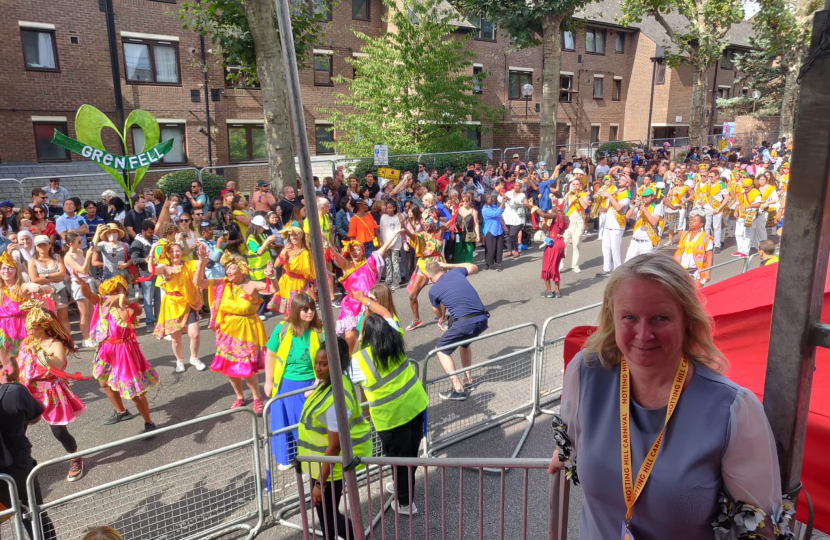 Felicity enjoys the processions at Notting Hill Carnival